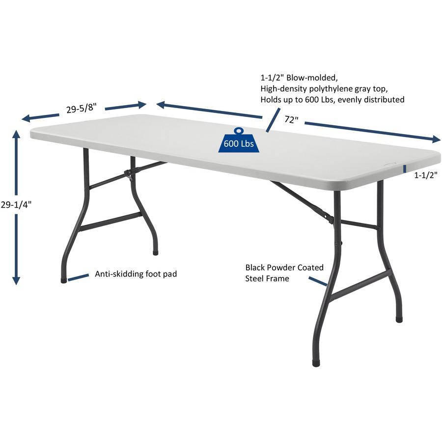 Lorell Ultra-Lite Banquet Table - Light Gray Rectangle Top - Dark Gray Base - 600 lb Capacity - 72" Table Top Width x 30" Table Top Depth x 2" Table Top Thickness - 29" Height - Indoor, Outdoor, Banqu. Picture 11