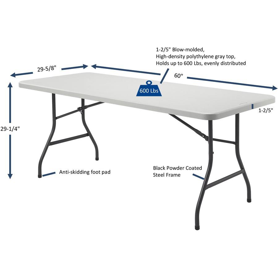 Lorell Ultra-Lite Banquet Table - Light Gray Rectangle Top - Dark Gray Folding Base - 600 lb Capacity - 60" Table Top Width x 30" Table Top Depth x 2" Table Top Thickness - 29" Height - Indoor, Outdoo. Picture 11
