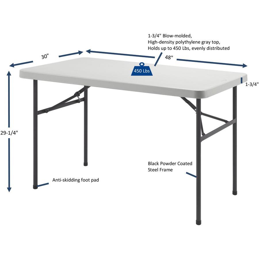 Lorell Ultra-Lite Banquet Table - Light Gray Rectangle Top - Dark Gray Base - 450 lb Capacity x 48" Table Top Width x 30" Table Top Depth x 2" Table Top Thickness - 29" Height - Gray - High-density Po. Picture 11