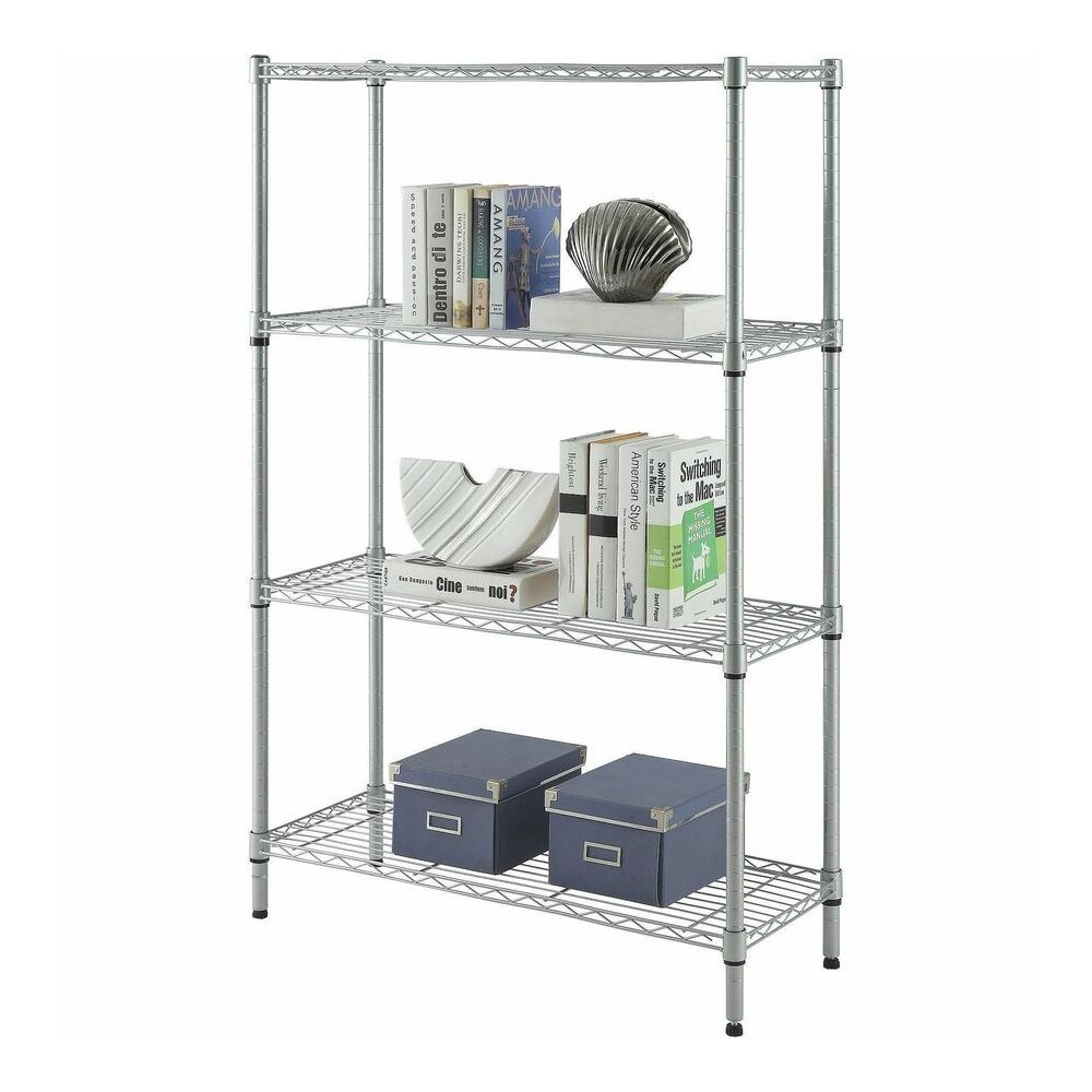 Lorell Light-Duty Wire Shelving - 4 Tier(s) - 54" Height x 36" Width x 14" Depth - Floor - Sturdy - Epoxy - Silver - Plastic, Metal, Steel - 1 Each. Picture 2