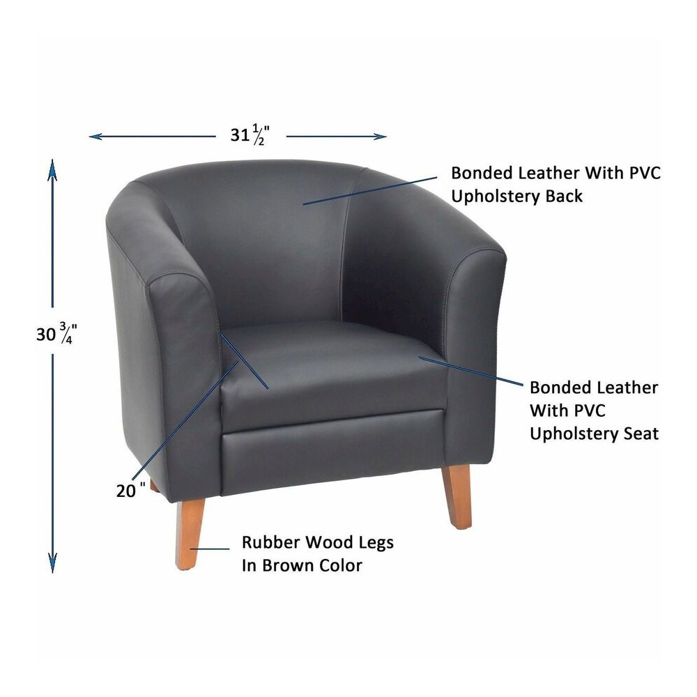 Lorell Barrel Armchair - Four-legged Base - Black - Bonded Leather - Armrest - 1 Each. Picture 4