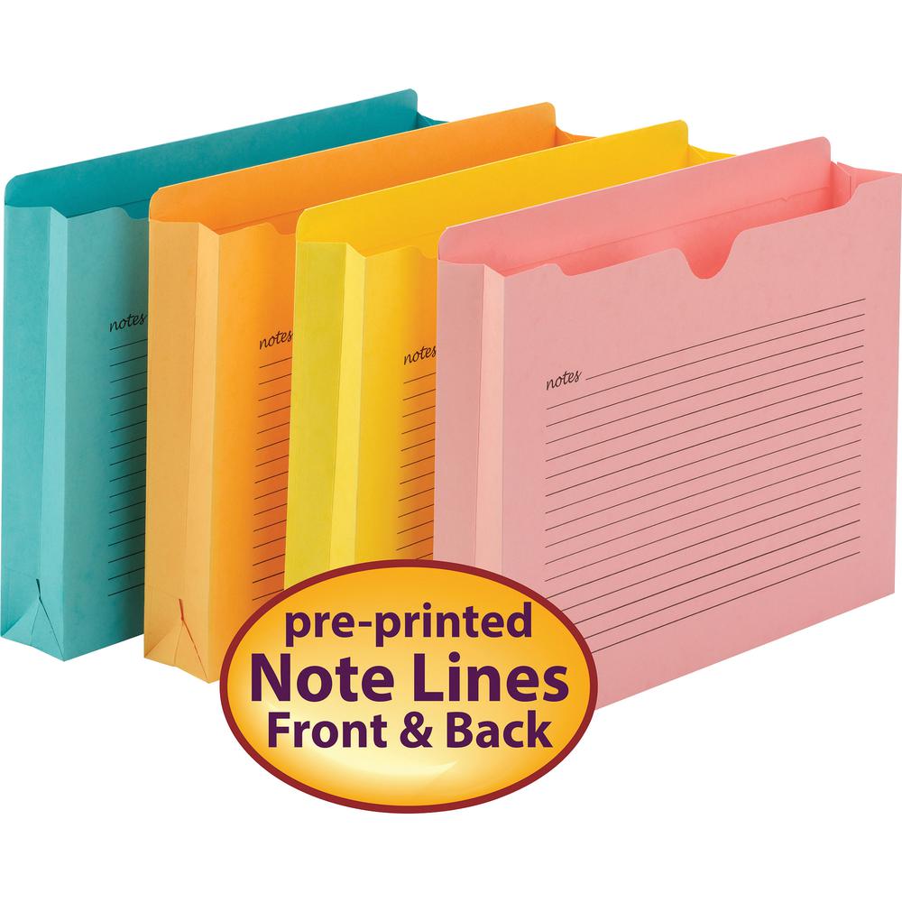 Smead Straight Tab Cut Letter Recycled File Jacket - 8 1/2" x 11" - 2" Expansion - Aqua, Goldenrod, Pink, Yellow - 10% Recycled - 12 / Pack. Picture 2