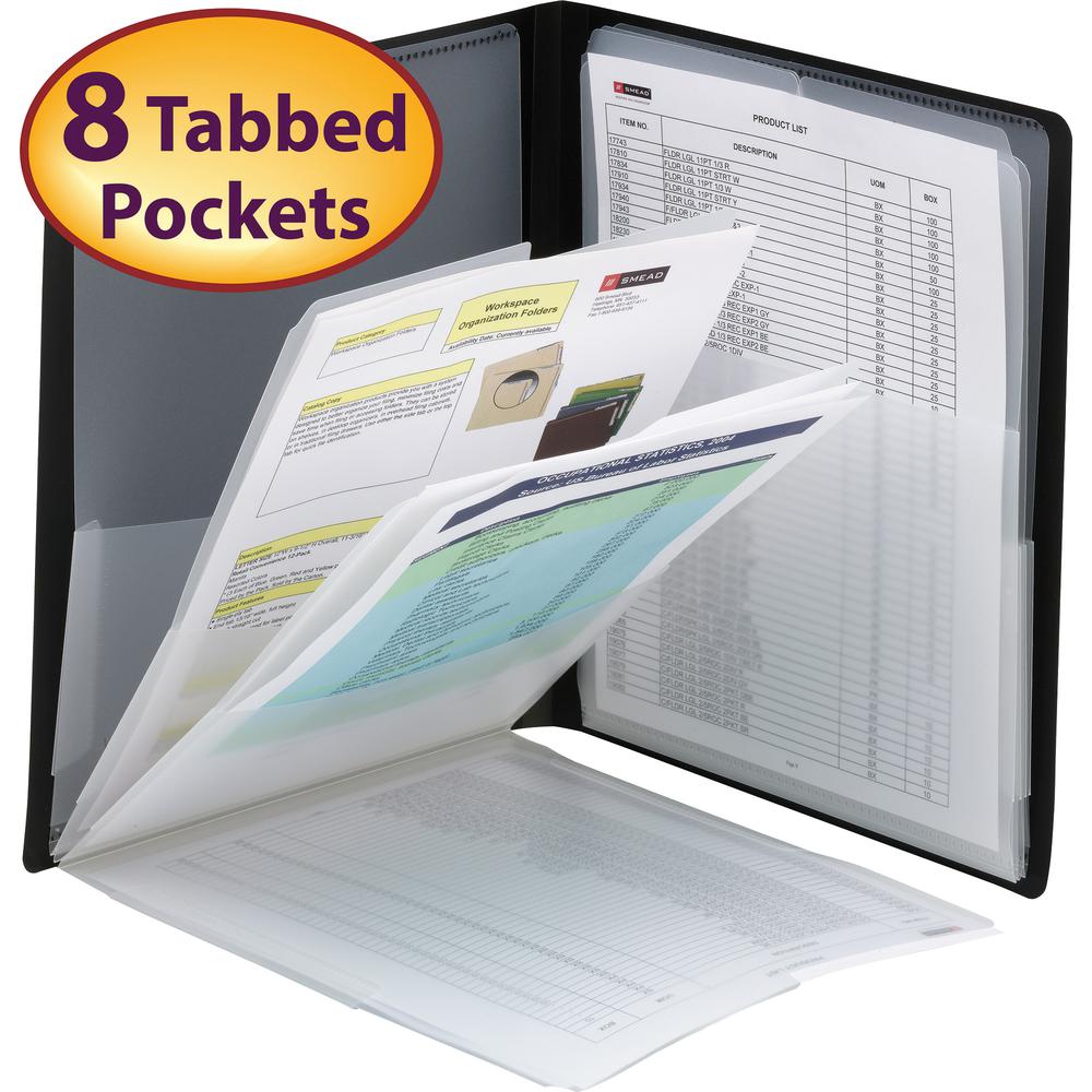 Smead Organized Up Letter Organizer Folder - 8 1/2" x 11" - 50 Sheet Capacity - 8 Pocket(s) - Black - 1 Each. Picture 3