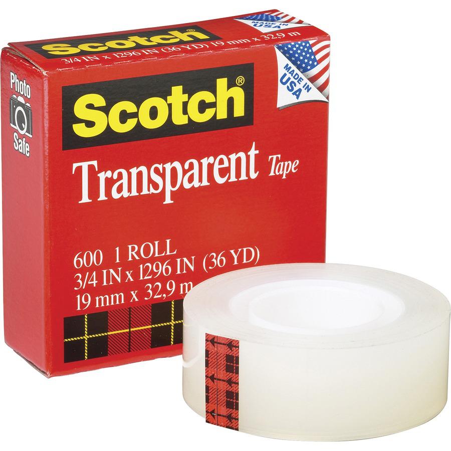 Scotch Transparent Tape - 3/4"W - 36 yd Length x 0.75" Width - 1" Core - Clear - Stain Resistant, Moisture Resistant, Long Lasting - For Multipurpose, Mending, Packing, Label Protection, Wrapping - 12. Picture 2