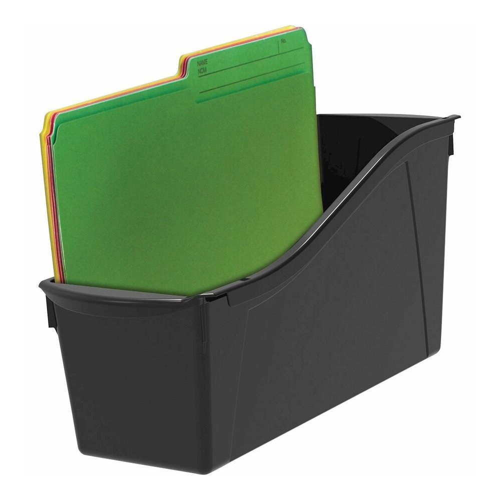 Storex Book Bins - 7" Height x 5.30" Width x 14.30" Length - Sturdy - Black - Plastic - 1 Carton. Picture 3