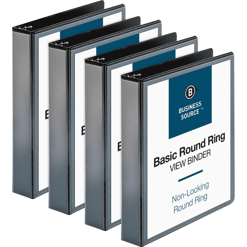 Business Source Round Ring View Binder - 1 1/2" Binder Capacity - Letter - 8 1/2" x 11" Sheet Size - 350 Sheet Capacity - Fastener: Round Ring - Pocket: 2, Internal - Chipboard, Polypropylene - Black . Picture 6