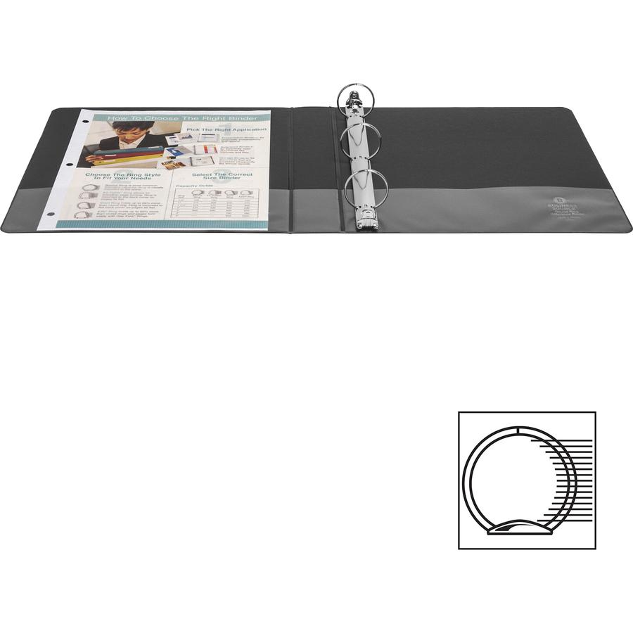 Business Source Basic Round Ring Binders - 1 1/2" Binder Capacity - Letter - 8 1/2" x 11" Sheet Size - 350 Sheet Capacity - 3 Ring - Fastener: Round Ring - Pocket: Internal - Chipboard, Polypropylene . Picture 4