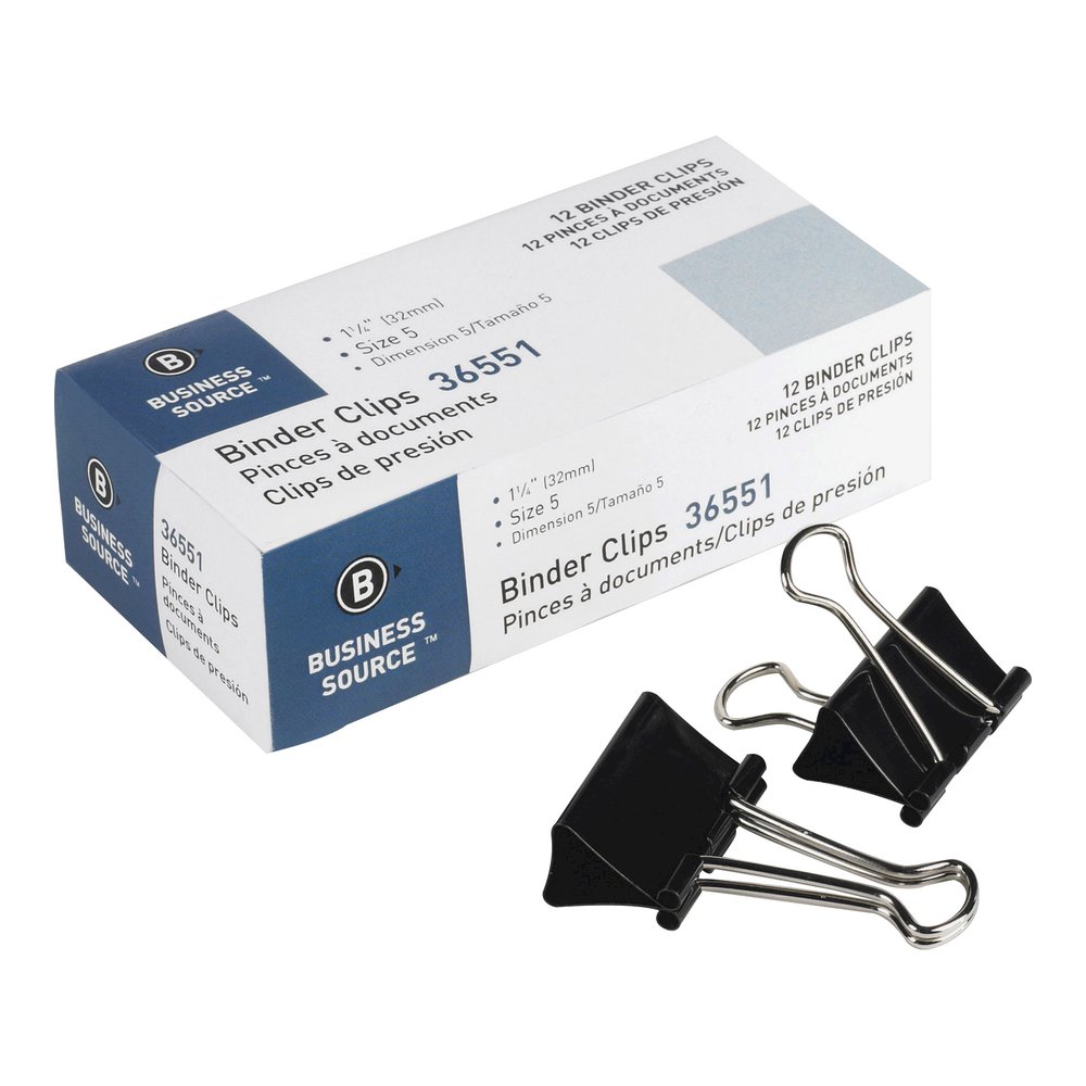 Business Source Fold-back Binder Clips - Medium - 1.3" Length x 1.3" Width - 0.63" Size Capacity - Black - Steel - 1 Dozen/Box - 10 / Carton. Picture 5