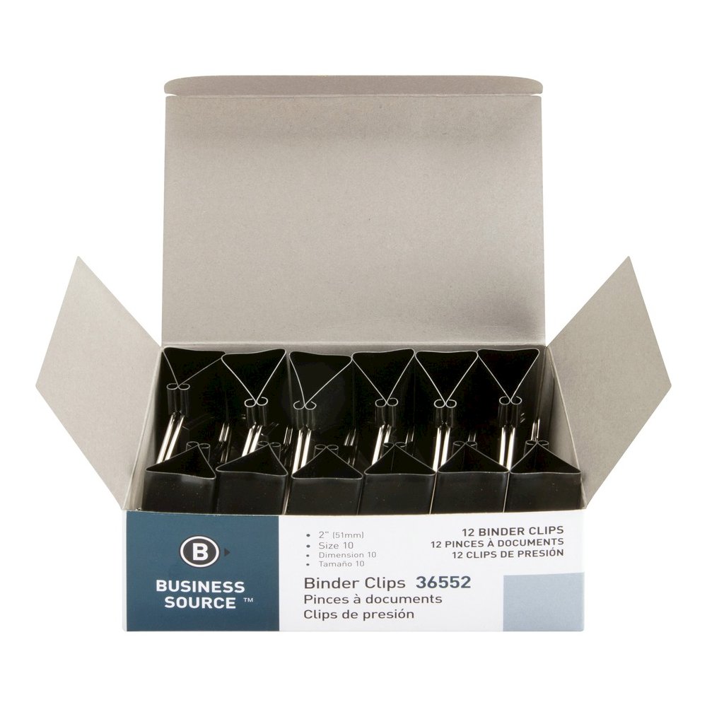 Business Source Fold-back Binder Clips - Large - 2" Length x 2" Width - 1" Size Capacity - Black - Steel - 1 Dozen/Box - 10 / Bundle. Picture 4