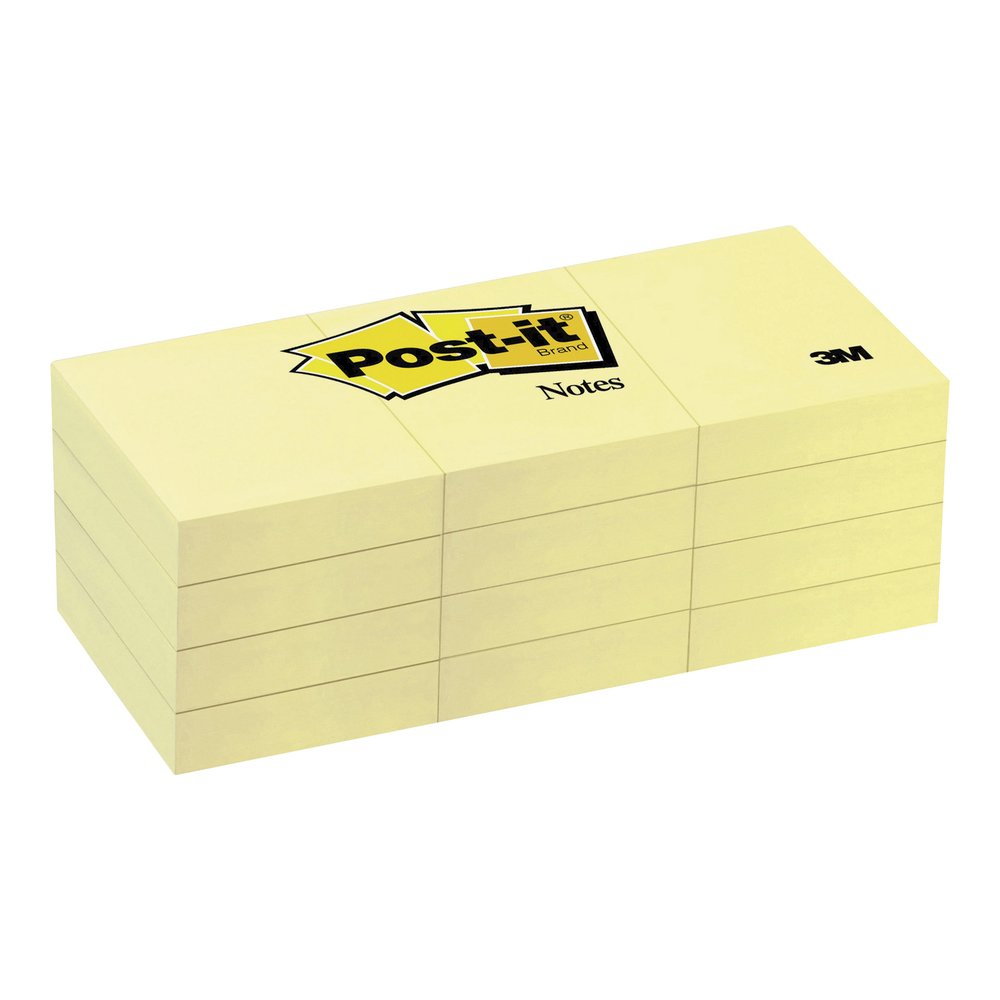 Post-it&reg; Notes Original Notepads - 1 3/8" Flag/Note Width x 1 7/8" Flag/Note Length - Rectangle - 100 Sheets per Pad - Unruled - Canary Yellow - Paper - Self-adhesive, Repositionable - 12/Pack - 2. Picture 2