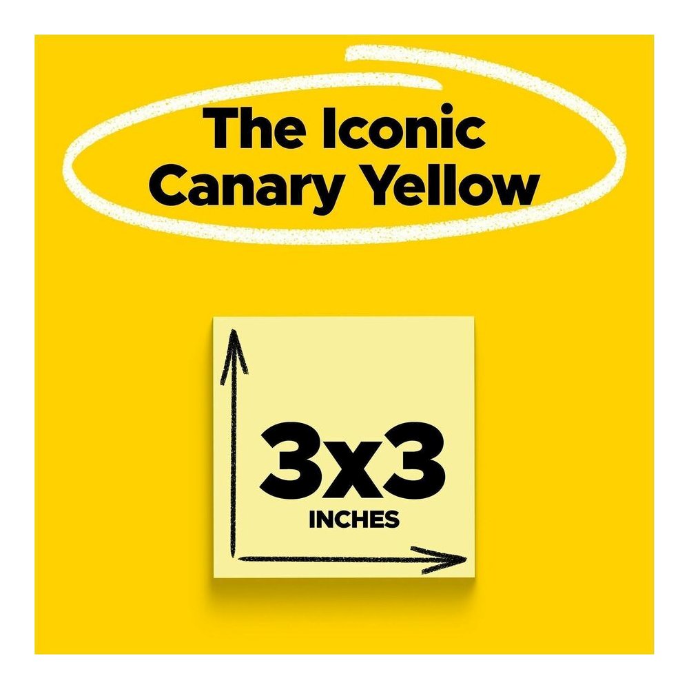 Post-it&reg; Notes Original Notepads - 3" Flag/Note Width x 3" Flag/Note Length - Square - 100 Sheets per Pad - Unruled - Canary Yellow - Paper - Self-adhesive, Repositionable - 12/Pack - 2 / Bundle. Picture 5