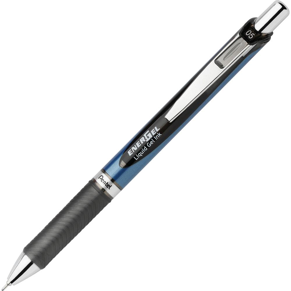 EnerGel EnerGel RTX Liquid Gel Pens - Refillable - Retractable - Black Ink - Gel-based - Blue Barrel - Stainless Steel Tip - 12 / Box. Picture 2
