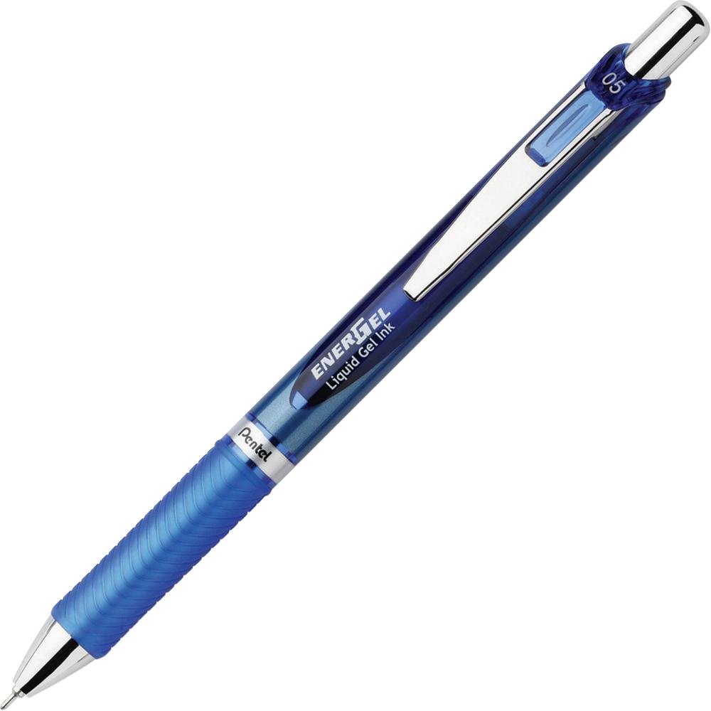 EnerGel EnerGel RTX Liquid Gel Pens - Refillable - Retractable - Blue Ink - Gel-based - Blue Barrel - Stainless Steel Tip - 12 / Box. Picture 3