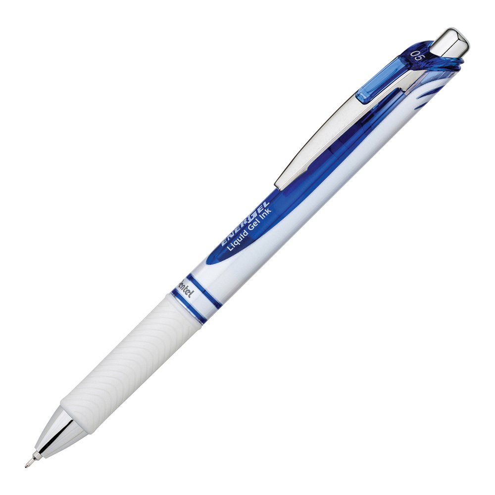 EnerGel EnerGel Pearl Liquid Gel Pens - Refillable - Retractable - Blue Ink - Gel-based - Pearl White Stainless Steel Barrel - 1 Dozen. Picture 2