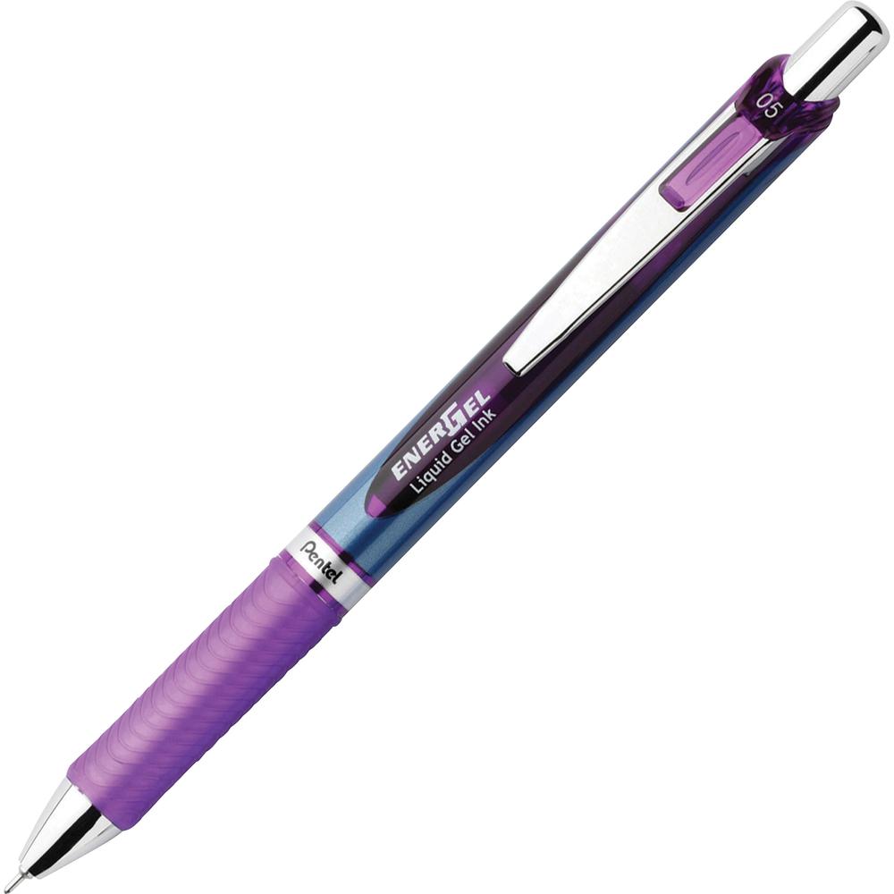 EnerGel EnerGel RTX Liquid Gel Pens - Refillable - Retractable - Violet Ink - Gel-based - Blue Stainless Steel Barrel - Metal Tip - 1 Dozen. Picture 2