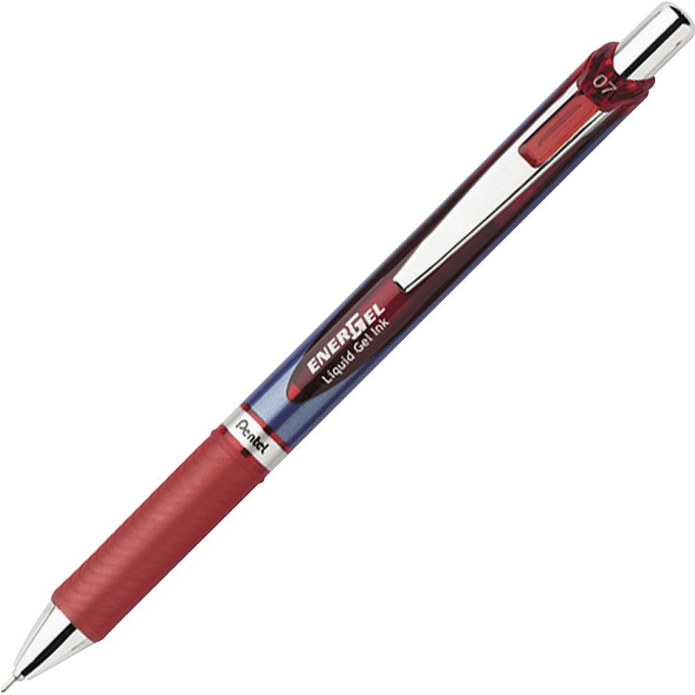 EnerGel EnerGel RTX Liquid Gel Pens - Refillable - Retractable - Red Ink - Gel-based - Blue Barrel - Stainless Steel Tip - 12 / Box. Picture 2
