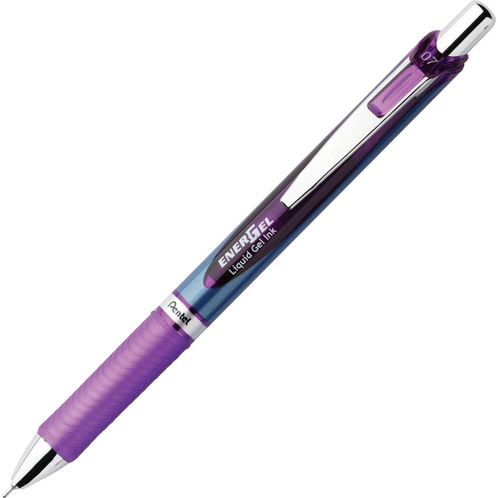 EnerGel EnerGel RTX Liquid Gel Pens - Refillable - Retractable - Violet Ink - Gel-based - Blue Barrel - Stainless Steel Tip - 12 / Box. Picture 2