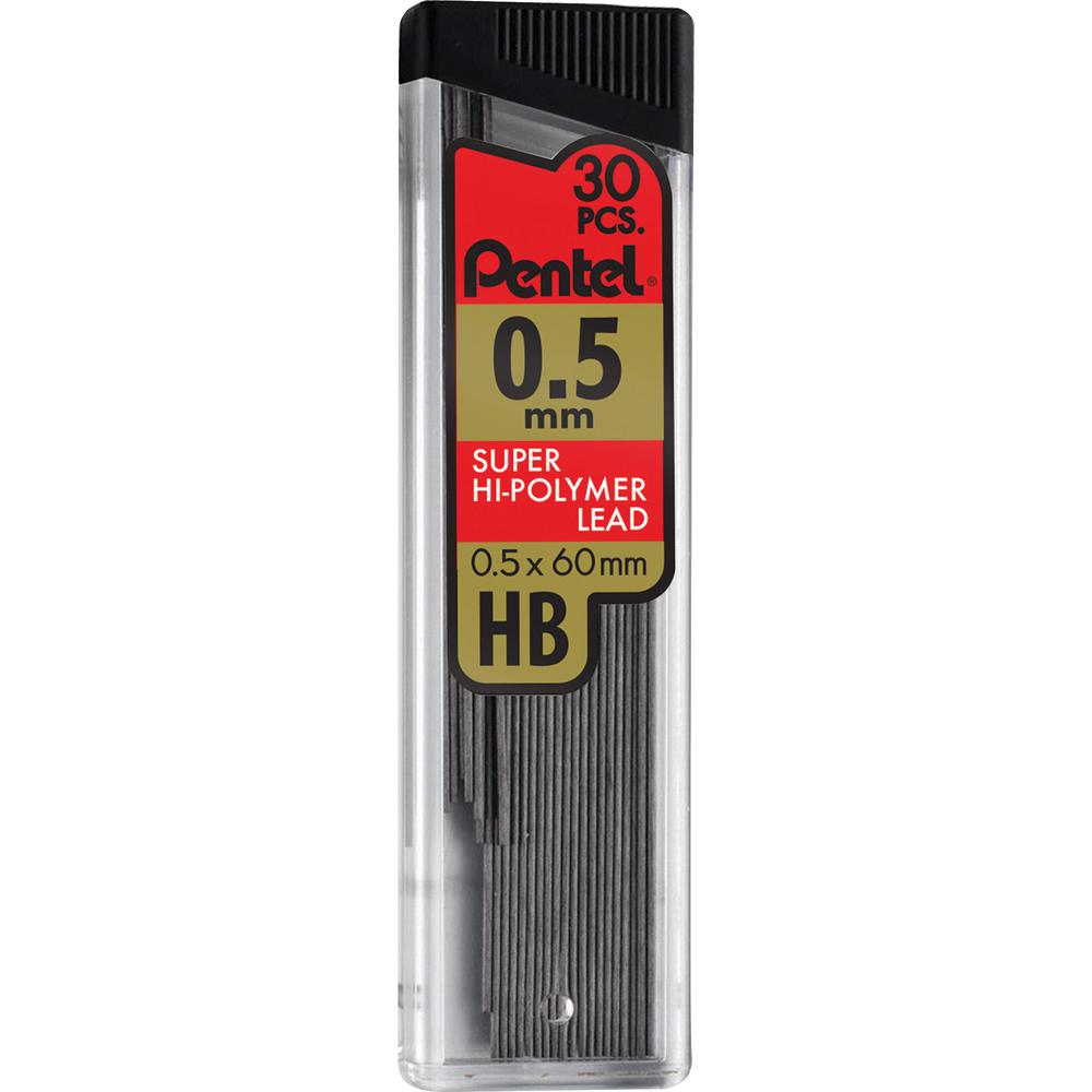 Pentel Super Hi-Polymer Leads - 0.5 mm , Fine Point - HB - Black Lead - 30/Tube - 12 / Box. Picture 3