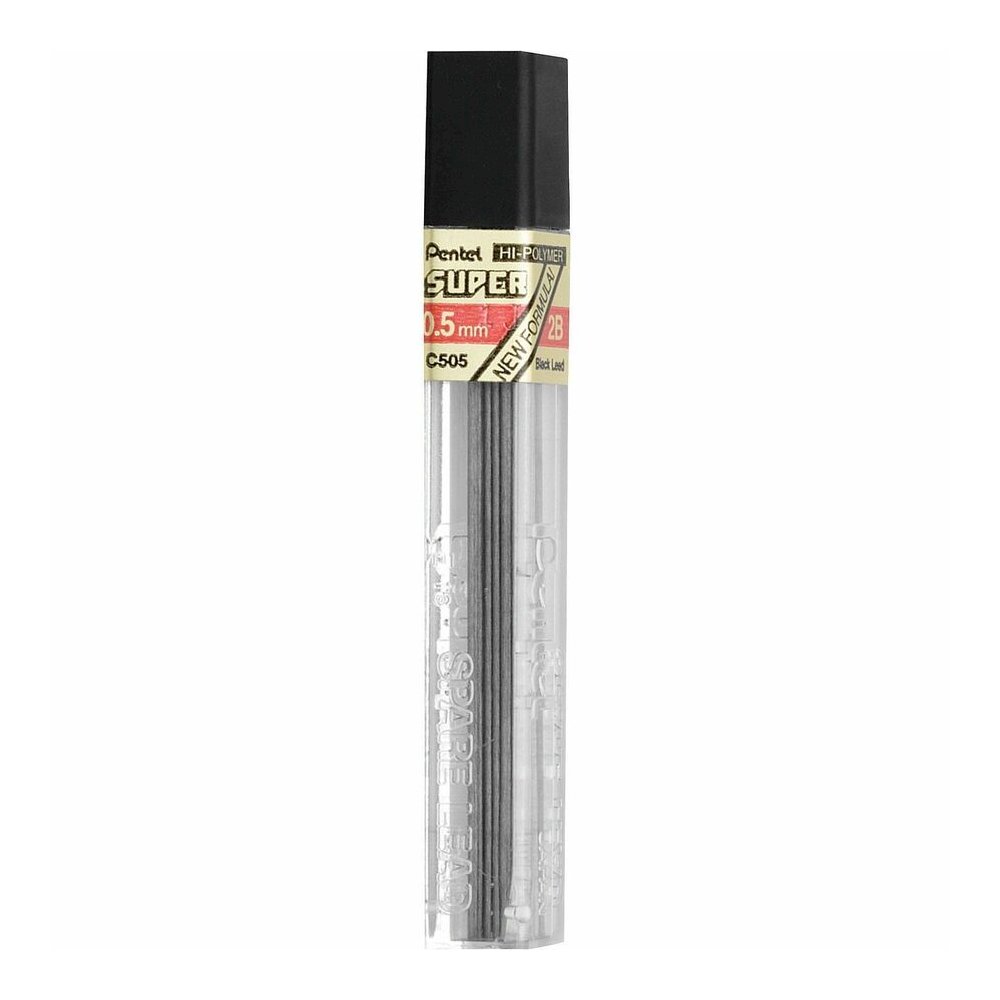 Pentel Super Hi-Polymer Leads - 0.5 mm , Fine Point - 2H - Black Lead - 12/Tube - 12 / Box. Picture 2