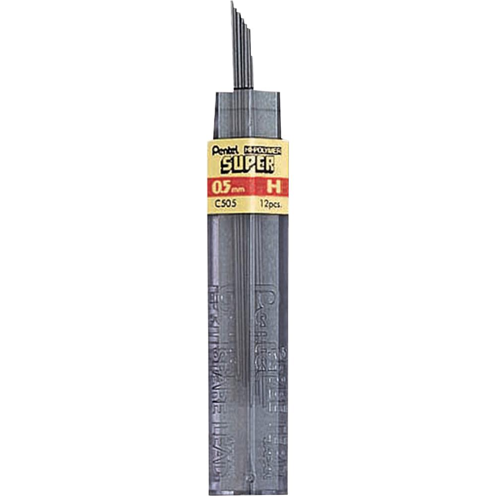 Pentel Super Hi-Polymer Leads - 0.5 mm , Fine Point - H - Black Lead - 12/Tube - 12 / Box. Picture 3