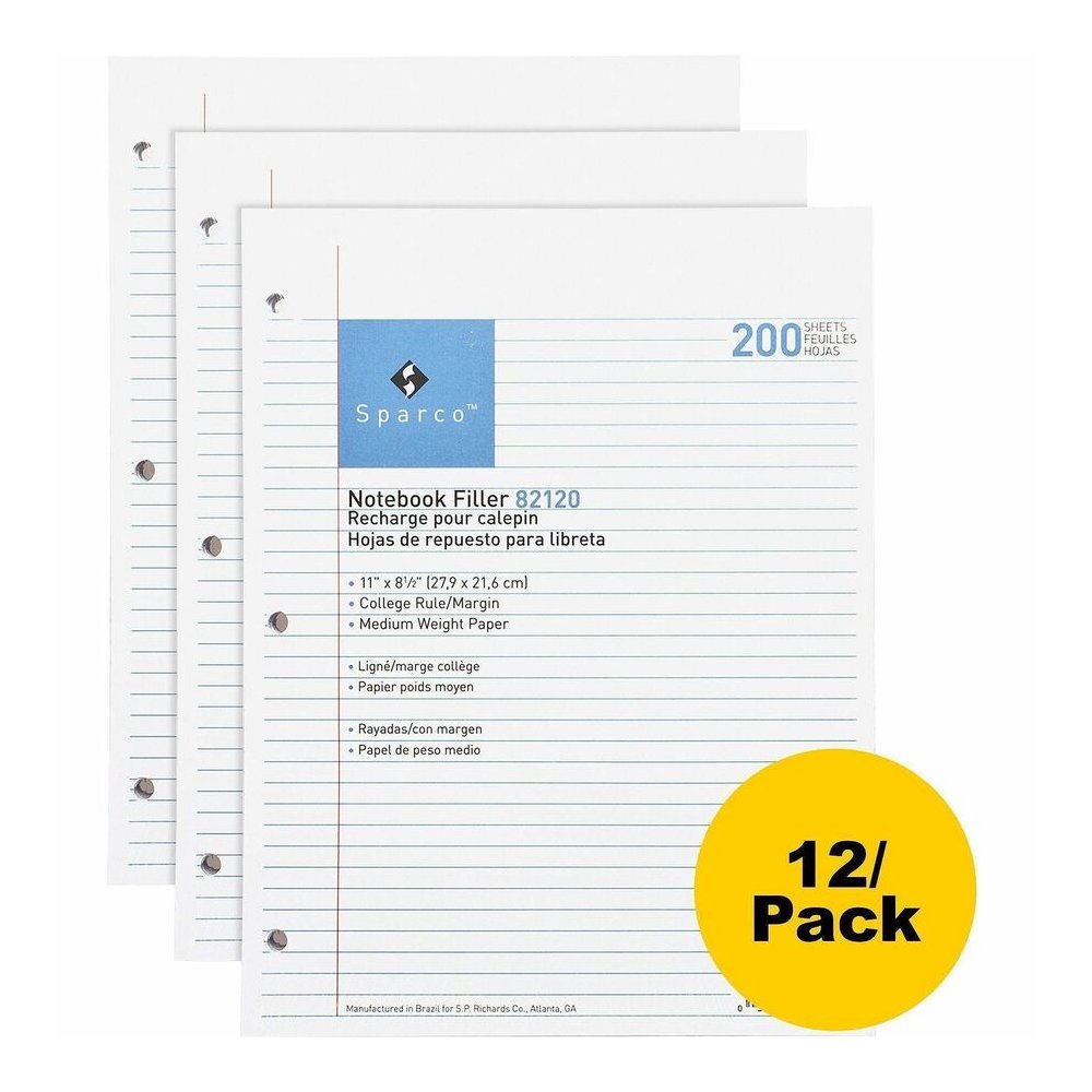 Sparco Notebook Filler Paper - Letter - 200 Sheets - Ruled Red Margin - 16 lb Basis Weight - Letter - 8 1/2" x 11" Sheet Size - White Paper - Subject - 200/Pack - 10 / Bundle. Picture 2
