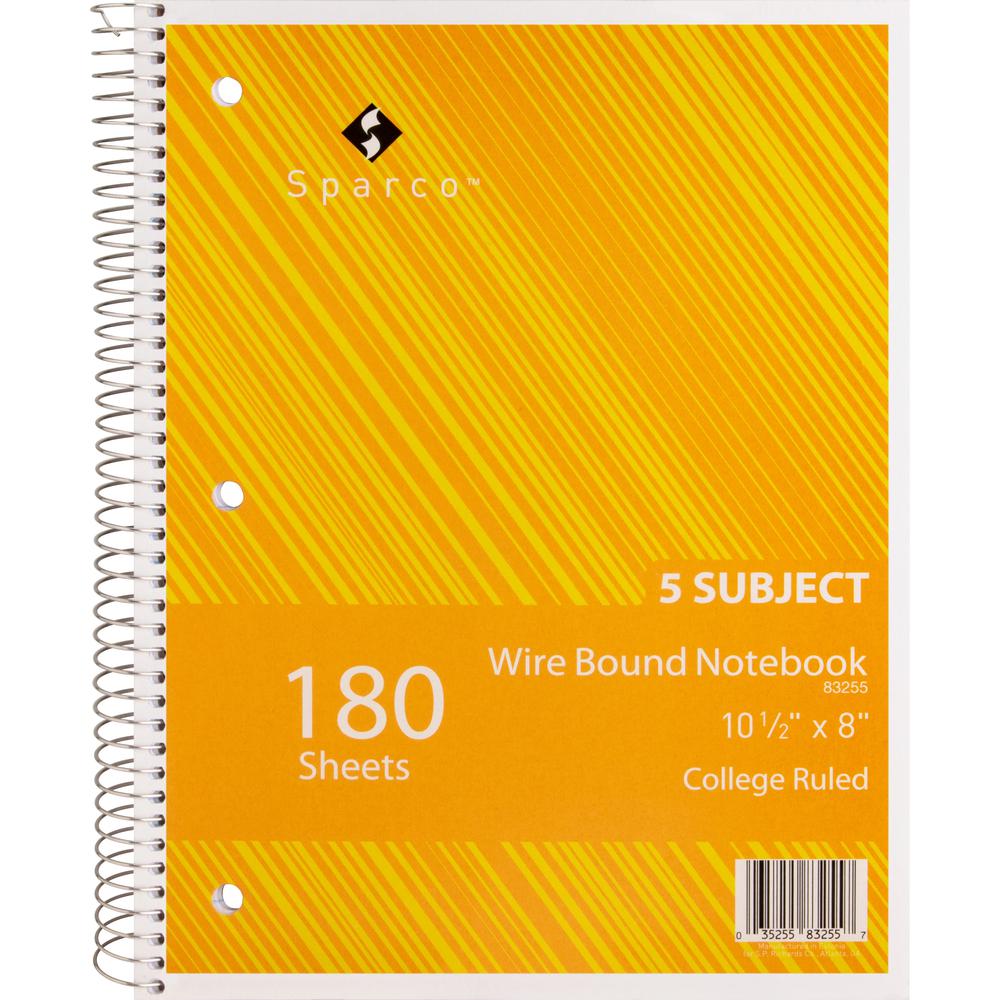 Sparco Wirebound College Ruled Notebooks - 180 Sheets - Wire Bound - College Ruled Front Ruling - Unruled Margin - 8" x 10 1/2" Sheet Size - Assorted Paper - Assorted Chipboard Cover - Resist Bleed-th. Picture 3