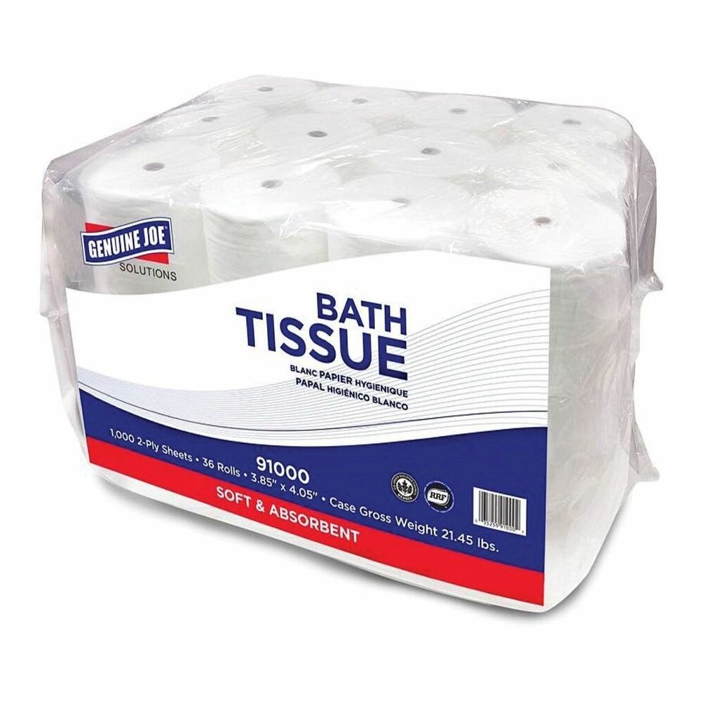 Genuine Joe Solutions Double Capacity Bath Tissue - 2 Ply - 1000 Sheets/Roll - White - Virgin FiberPack - 36/Pack - 56 / Pallet. Picture 7
