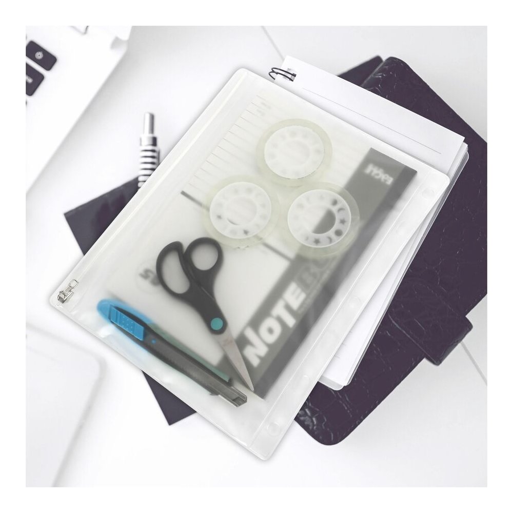 Business Source Punched Economy Binder Pocket - 10" Height x 8" Width - 7 x Holes - Ring Binder - Clear - Plastic - 24 / Box. Picture 2