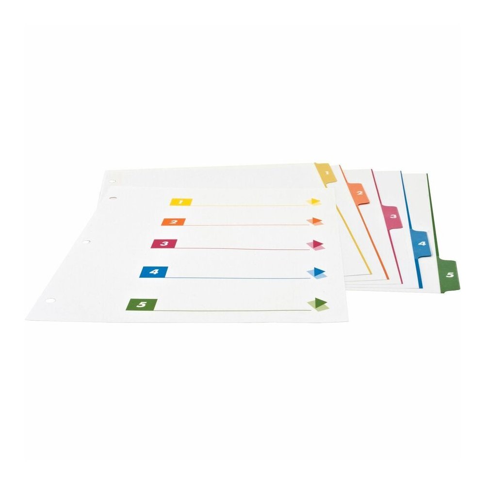 Business Source Color-coded Table of Contents/Tabs Index Dividers - Printed Tab(s) - Digit - 1-5 - 5 Tab(s)/Set - 3 Hole Punched - White Divider - Multicolor Mylar Tab(s) - 1 Box. Picture 4