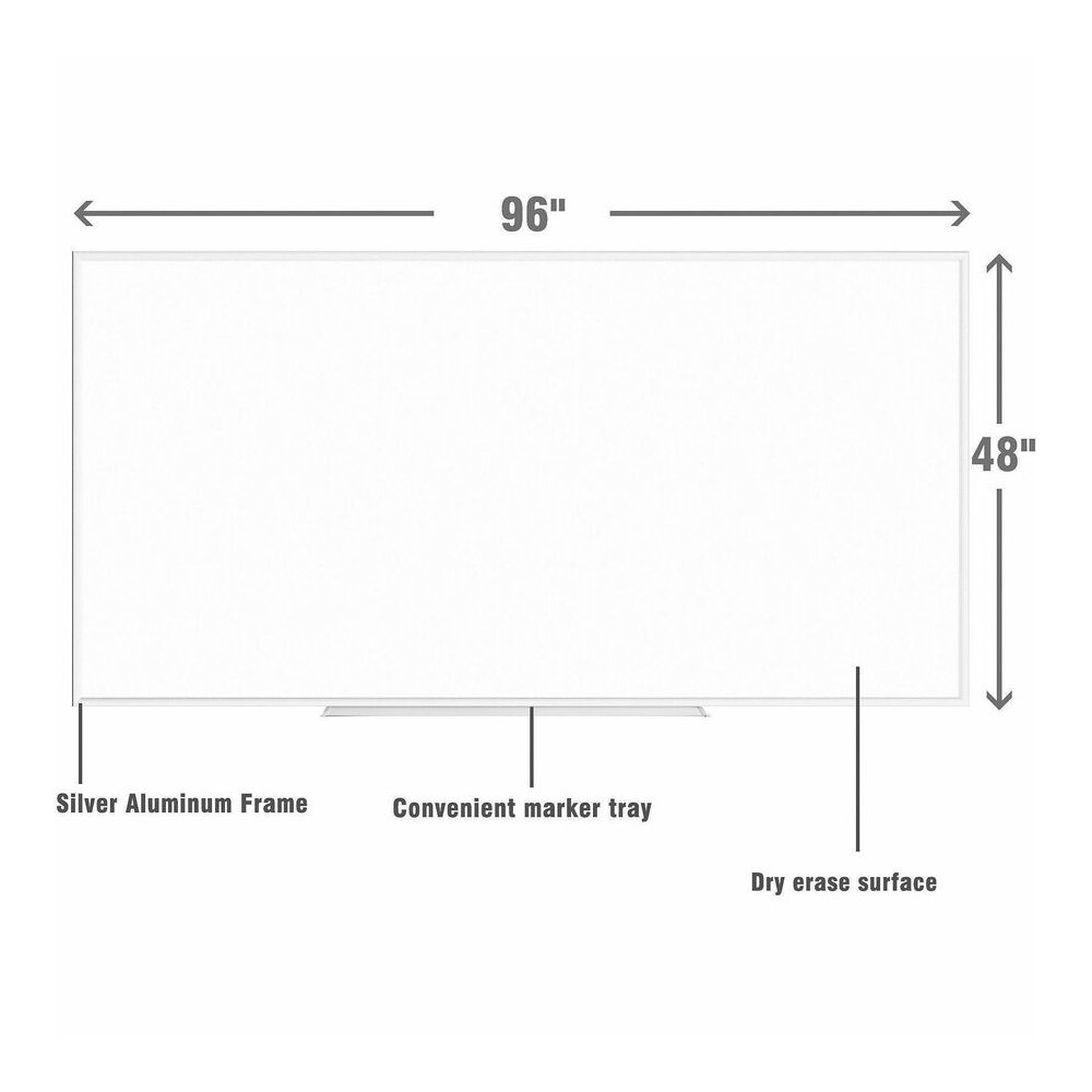 Lorell Dry-erase Board - 96" (8 ft) Width x 48" (4 ft) Height - White Styrene Surface - Silver Aluminum Frame - Rectangle - 1 Each. Picture 2
