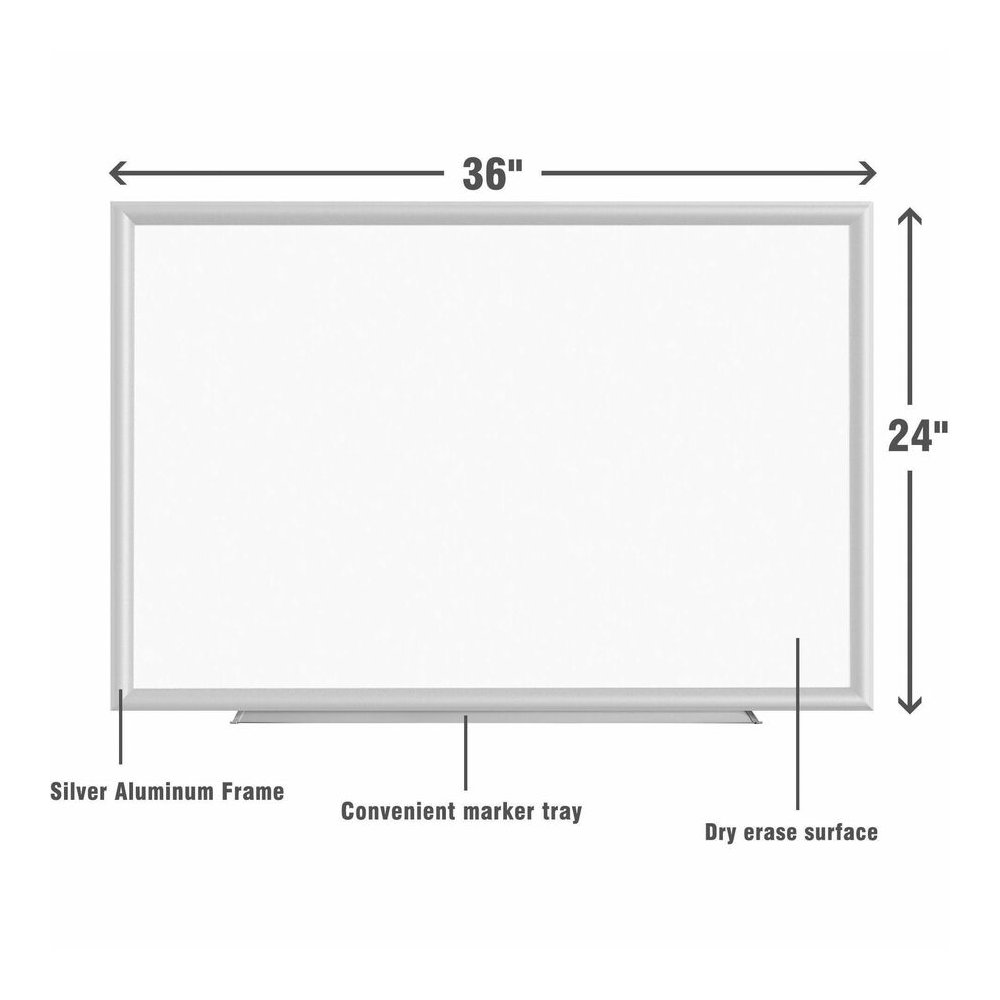 Lorell Dry-erase Board - 36" (3 ft) Width x 24" (2 ft) Height - White Styrene Surface - White Aluminum Frame - Rectangle - 1 Each. Picture 2