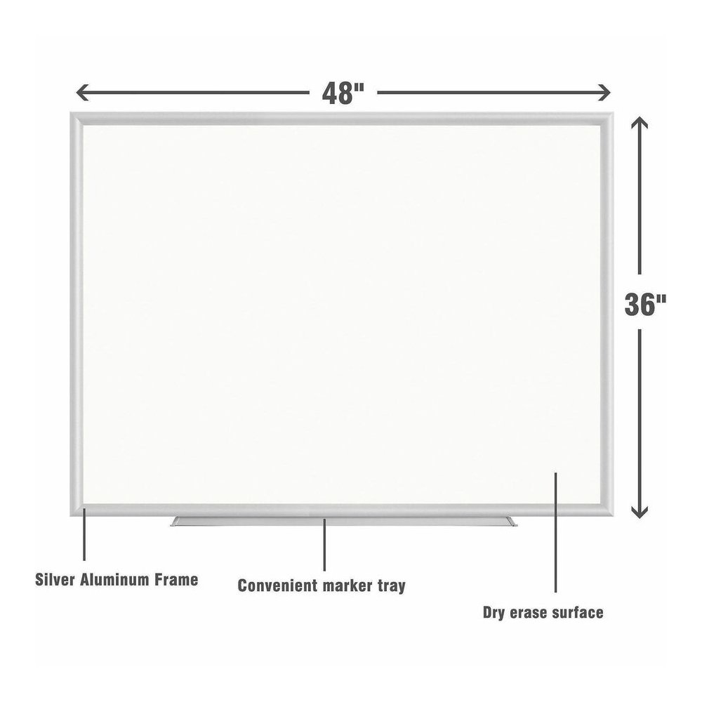 Lorell Dry-erase Board - 48" (4 ft) Width x 36" (3 ft) Height - White Styrene Surface - White Aluminum Frame - Rectangle - 1 Each. Picture 4