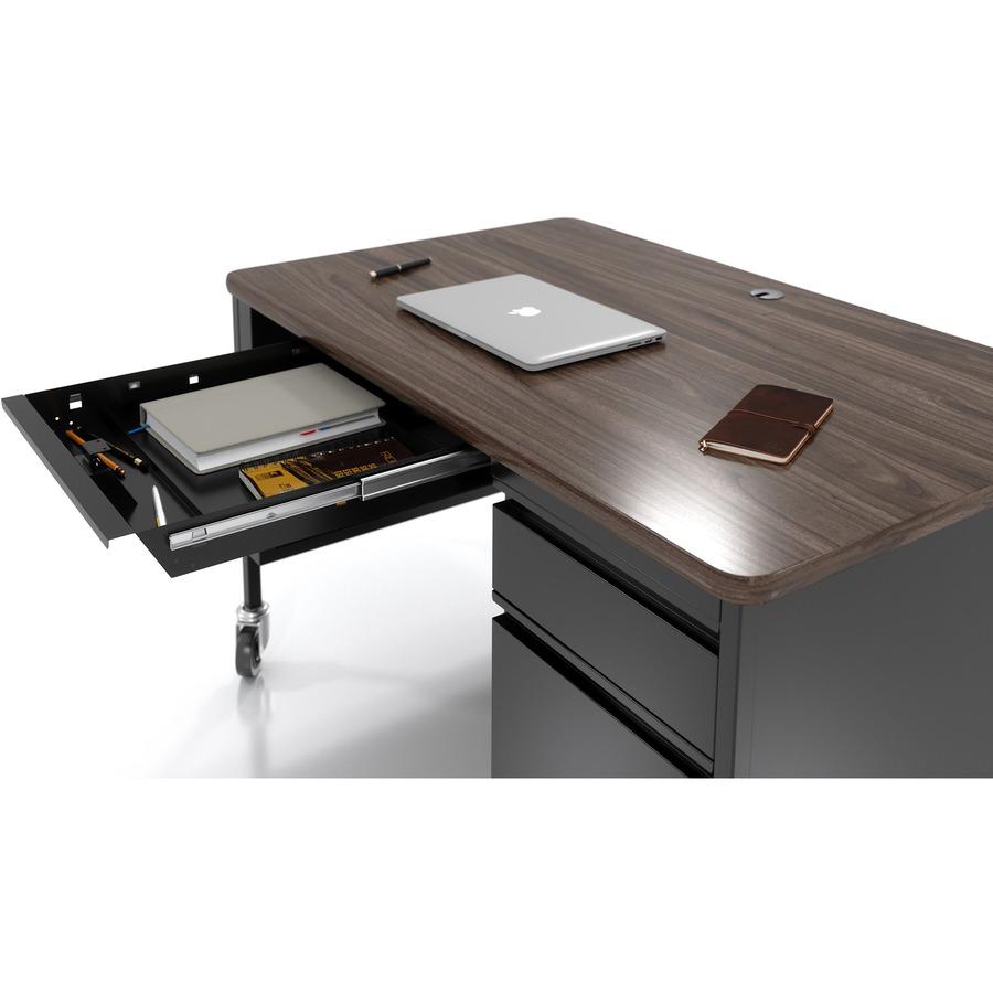 Lorell Fortress Series 48" Mobile Right-Pedestal Teachers Desk - 29.5" Height x 48" Width x 30" Depth - Single Pedestal on Right Side - T-mold Edge - Finish: Walnut Laminate - Durable, Scratch Resista. Picture 6