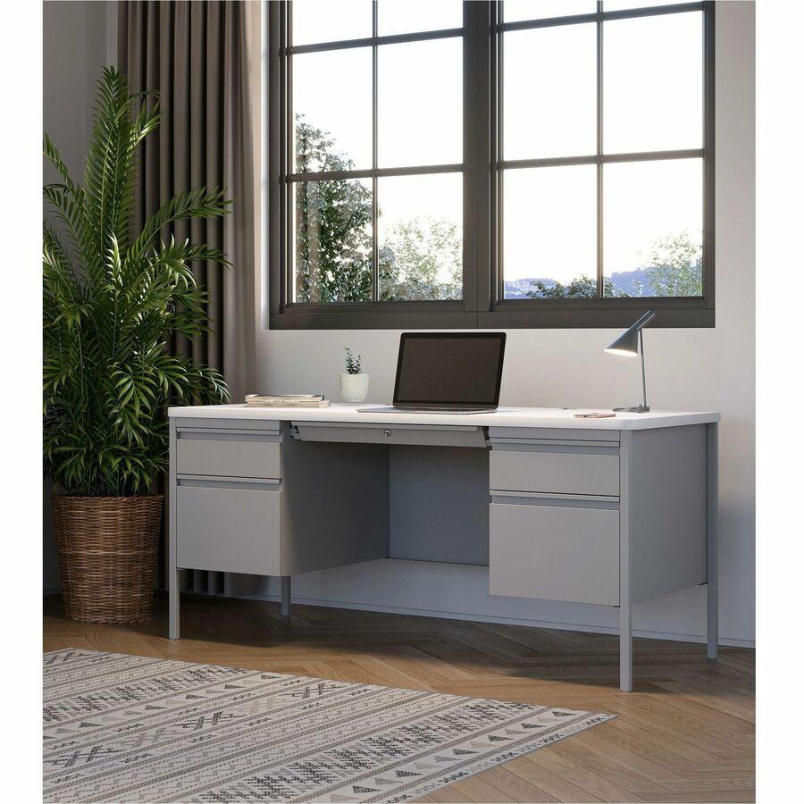 Lorell Fortress Series Mobile Double-Pedestal Teachers Desk - 29.5" Height x 60" Width x 30" Depth - Double Pedestal - T-mold Edge - Finish: Gray - 1 Each. Picture 5
