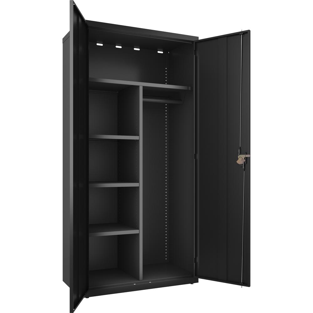 Lorell Fortress Series Wardrobe Cabinet - 36" Width x 18" Depth x 72" Height - 2 x Door(s) - Locking Door - Black - Steel - Yes. Picture 2