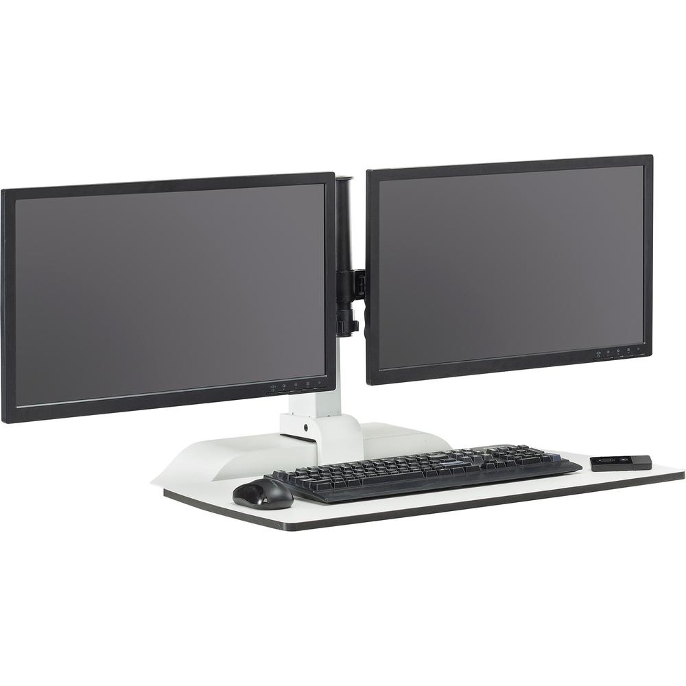 Safco Desktop Sit-Stand Desk Riser - Up to 27" Screen Support - 28 lb Load Capacity - 37.2" Height x 27.3" Width x 21.8" Depth - Desktop - Steel - White. Picture 4