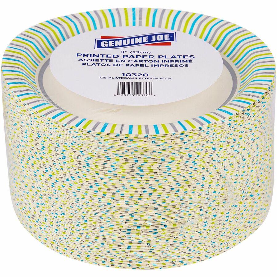 Genuine Joe 9" Printed Paper Plates - Disposable - 9" Diameter - Assorted - 125 / Pack. Picture 8