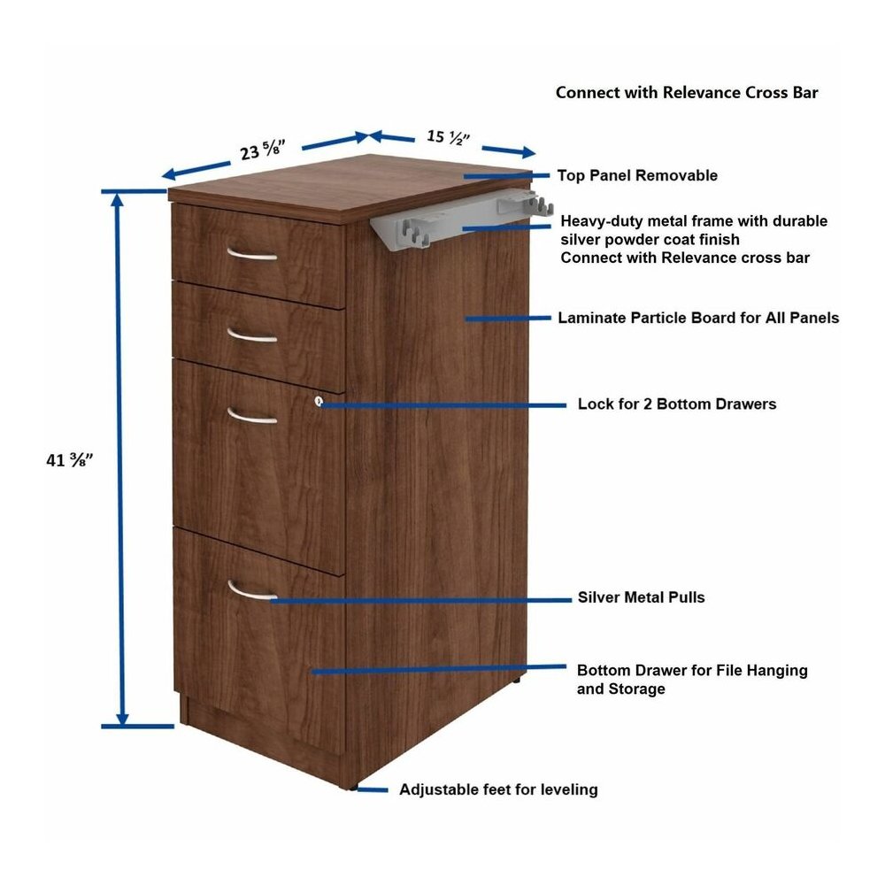 Lorell Relevance Series 4-Drawer File Cabinet - 40.4" Height x 15.5" Width x 23.6" Depth - Total Drawer(s): 4 - Material: Laminate - Finish: Walnut - 1 Each. Picture 4