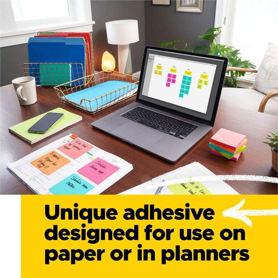 Post-it&reg; Notes Value Pack - 1 1/2" Flag/Note Width x 2" Flag/Note Length - Rectangle - 100 Sheets per Pad - Power Pink, Acid Lime, Aqua Splash, Vital Orange, Guava - Self-stick, Recyclable - 24 / . Picture 4