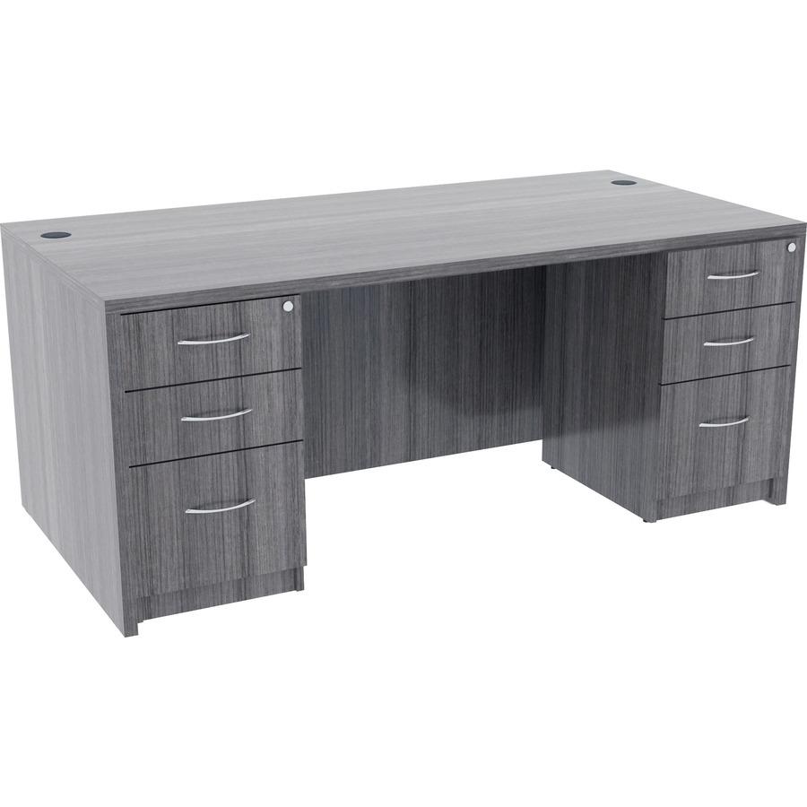 Lorell Essentials Series Rectangular Desk Shell - 29.5" Height x 70.9" Width x 35.4" Depth, 70.9" Width x 35.4" Depth x 1" Thickness Top - Laminate, Weathered Charcoal Table Top - Grommet, Durable, Mo. Picture 9