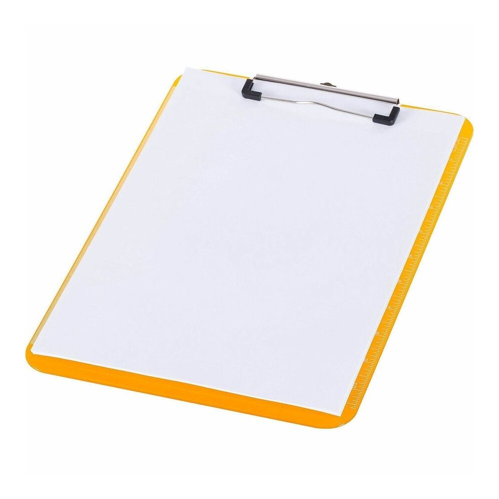 Business Source Flat Clip Clipboard - 9" x 12" Sheet Size - Plastic - Neon Orange - 6 / Bundle. Picture 3