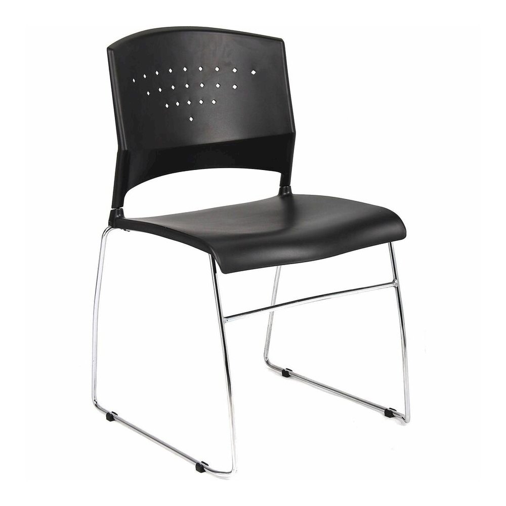 Boss Black Stack Chair With Chrome Frame 5 Pcs Pack - Black Seat Color - Polypropylene Seat Material - Black Back Color - Polypropylene Back Material - Chrome Frame Material - Sled Base - 5 / Carton. Picture 4