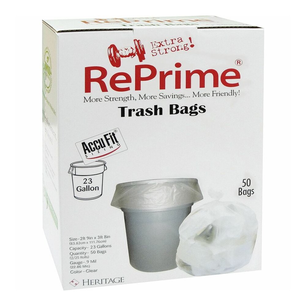 Heritage Accufit RePrime Trash Bags - 23 gal Capacity - 45" Length x 28" Width x 0.90 mil (23 Micron) Thickness - Low Density - Clear - Linear Low-Density Polyethylene (LLDPE) - Waste Disposal, Garbag. Picture 3