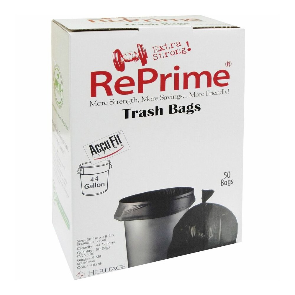 Heritage RePrime AccuFit 44-gal Can Liners - 44 gal Capacity - 50" Length x 37" Width x 0.90 mil (23 Micron) Thickness - Low Density - Black - Linear Low-Density Polyethylene (LLDPE) - Garbage - 50/Bo. Picture 2
