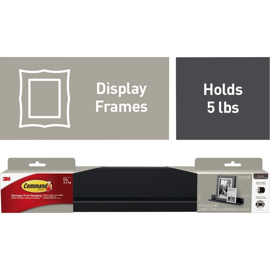 Command Picture Ledge - 3" Height x 3" Width x 21" Depth - Plastic - Gray - Adhesive, Residue-free, Reusable - 1 Each. Picture 3