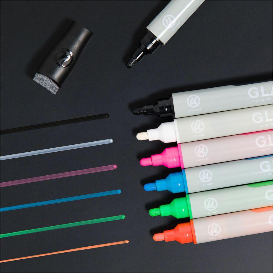 U Brands Magnetic Liquid Glass Markers - Erasable - Assorted Ink - Liquid - Gray Plastic Barrel - 12 / Pack. Picture 4