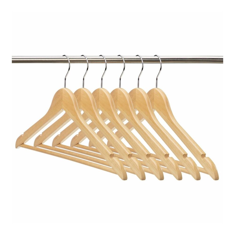 Lorell Wooden Coat Hangers - 7.2" Height x 13.8" Width - for Coat, Clothes, Garment - Wooden, Metal - Natural - 30 / Carton. Picture 5