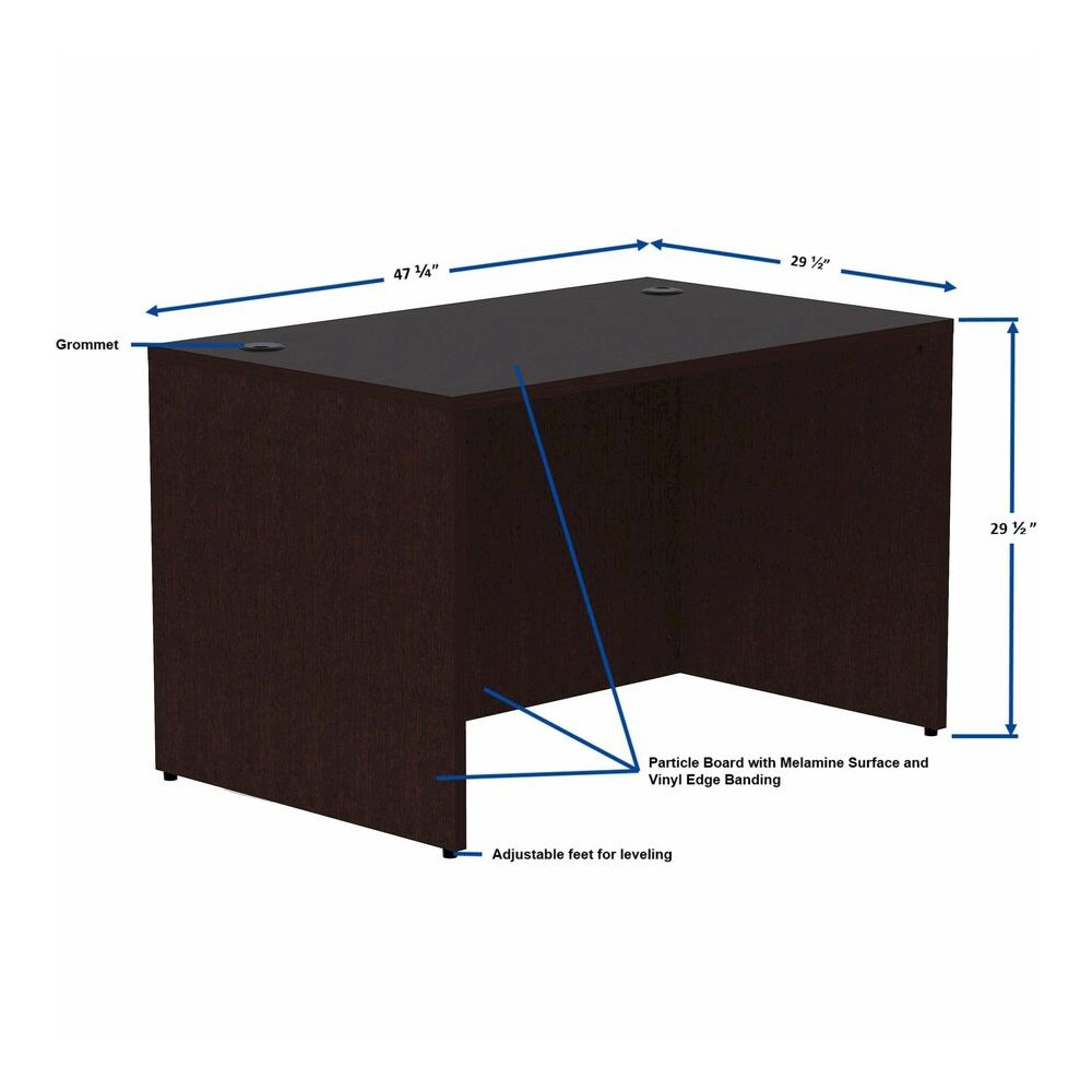 Lorell Essentials Series Rectangular Desk Shell - Rectangle - 29.5" Height x 48" Width x 30" Depth Desk Shell, 1" Thickness Top - Finish: Espresso - 1 Each. Picture 4