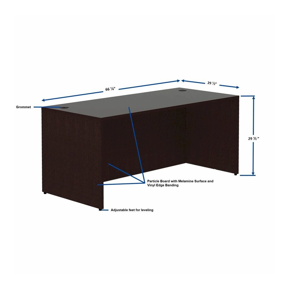 Lorell Essentials Series Rectangular Desk Shell - Rectangle - 29.5" Height x 66" Width x 30" Depth Desk Shell, 1" Thickness Top - Finish: Espresso - 1 Each. Picture 4