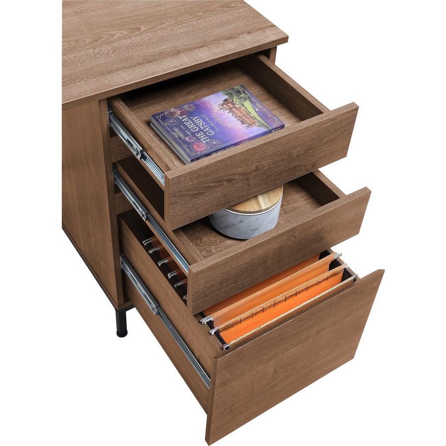 Lorell SOHO Desk with Side Drawers - 30" Height x 55" Width x 23.6" Depth - Total Drawer(s): 3 - Single Pedestal on Right Side - Finish: Walnut - 1 Each. Picture 11